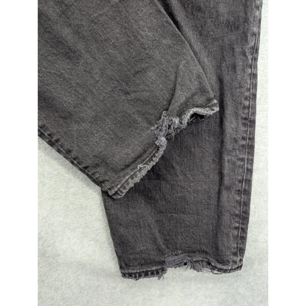 Abercrombie & Fitch 90s Straight Jeans Womens 35 Long Gray High Rise Distressed